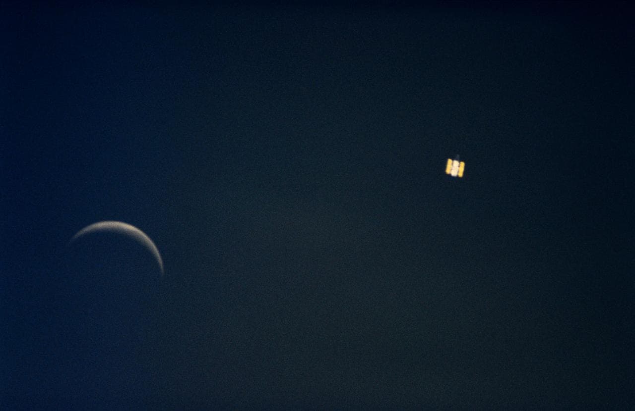 The Hubble Space Telescope in orbit above Earth after release from the Space Shuttle