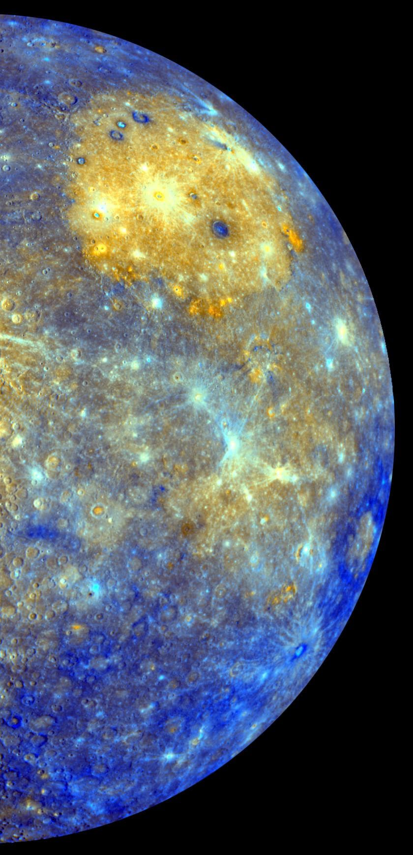 Mercury in enhanced colour captured by NASA's MESSENGER spacecraft, revealing geological diversity