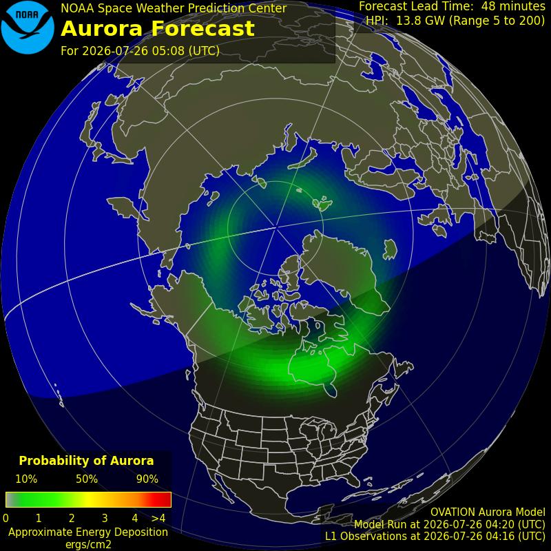 NOAA aurora-oval forecast for the northern hemisphere