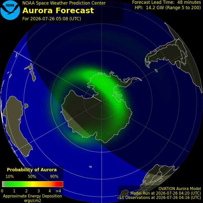 NOAA aurora-oval forecast for the southern hemisphere