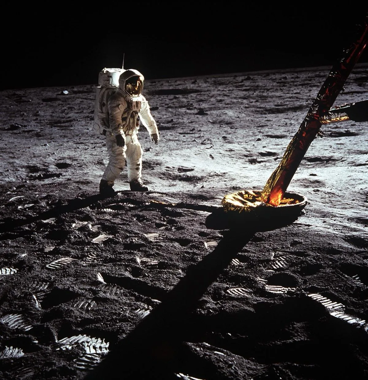Apollo 11 astronaut bootprint pressed into the fine lunar regolith