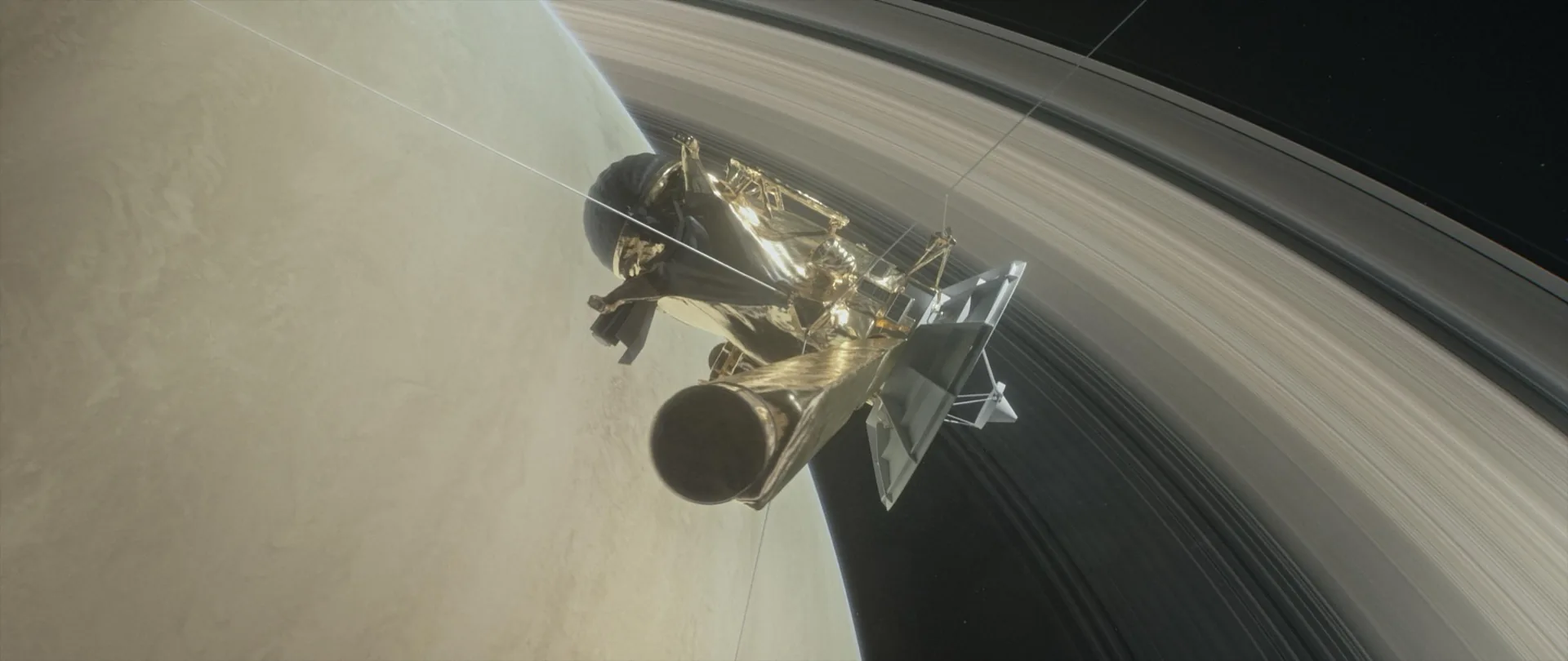 Cassini's final image of Saturn as the spacecraft began its atmospheric plunge in September 2017