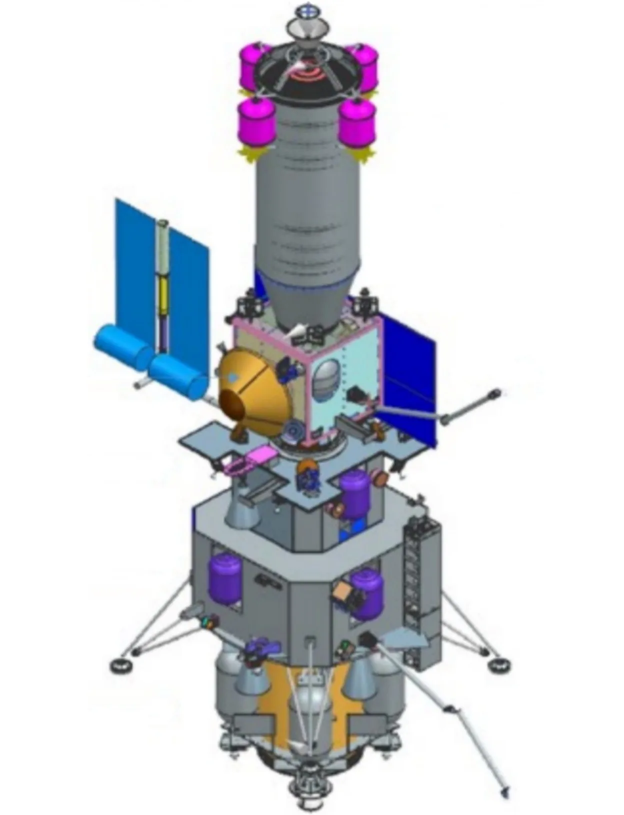 Official ISRO 2024 CAD render of the Chandrayaan-4 integrated 5-module stack