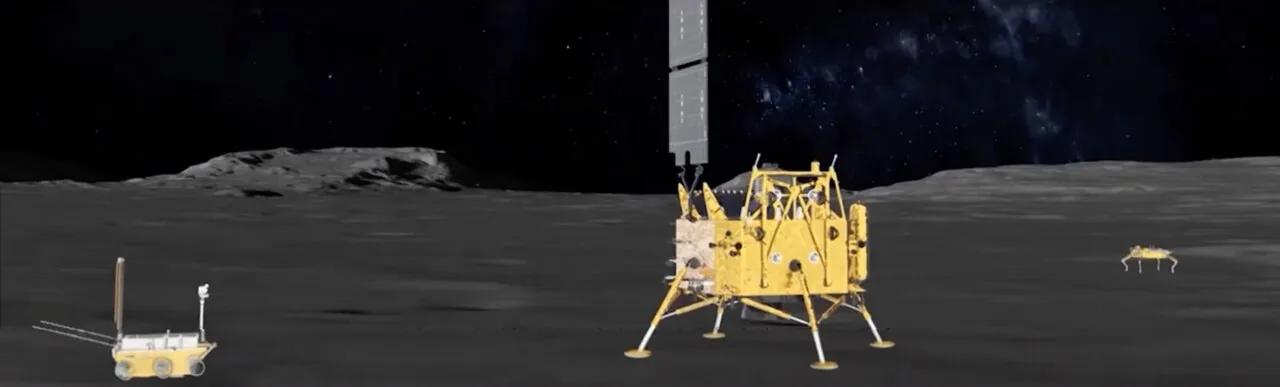 CNSA artist's view of Chang'e 7 on the Moon — orbiter, lander, rover, and mini-hopper architecture