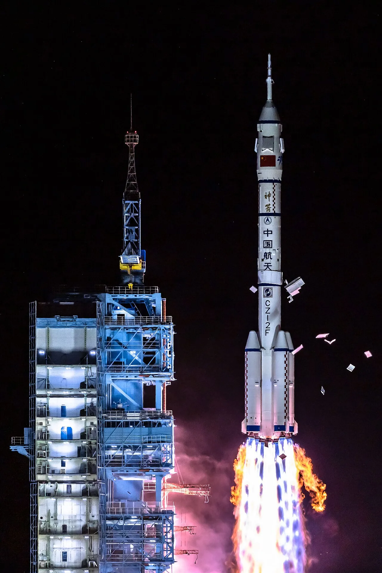 A Long March 2F launches Shenzhou 13 from Jiuquan — Jiuquan is also the primary military space launch center