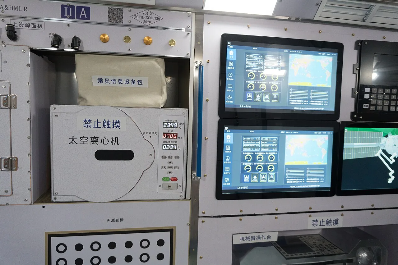 Interior of Tiangong's Tianhe core module — designed for long-duration crews of three