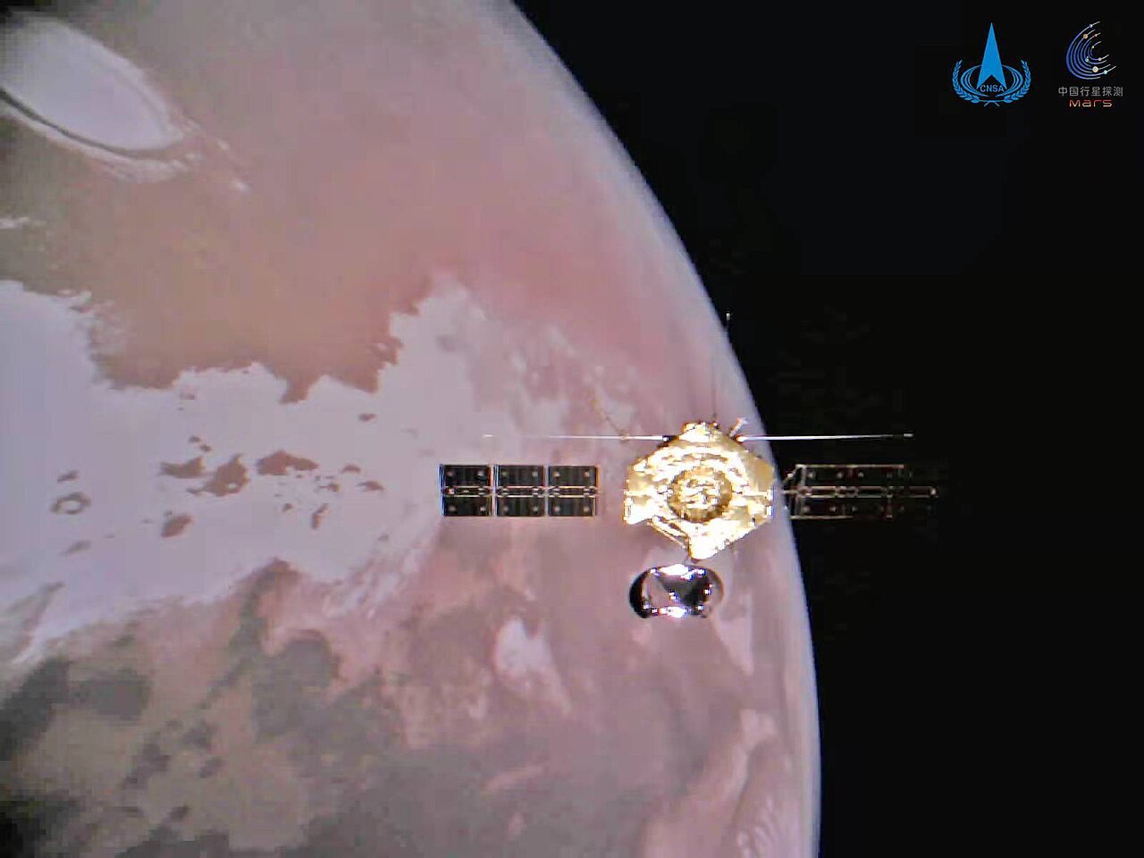 Artistic rendering of Tianwen-1 in Mars orbit, China's first Mars mission and foundation for Tianwen-3