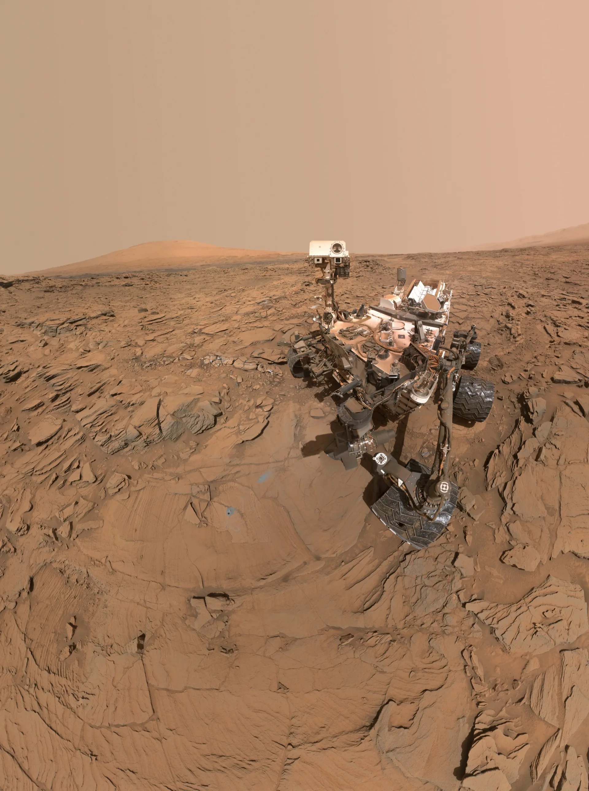 Close-up of a drill hole made by Curiosity rover to analyse Martian rock composition