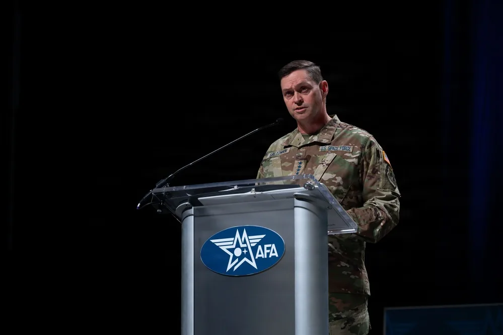 Chief of Space Operations Gen. Chance Saltzman delivers a keynote address at the AFA Warfare Symposium in Aurora, Colorado, in February 2026 — weeks before publicly declaring the U.S. Space Force a 'combat credible' force after Operation Epic Fury