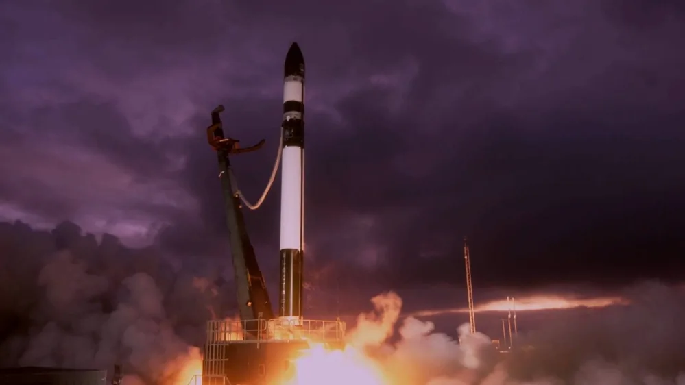 A Rocket Lab Electron rocket lifts a National Reconnaissance Office payload from Launch Complex 1 on the Mahia Peninsula, New Zealand