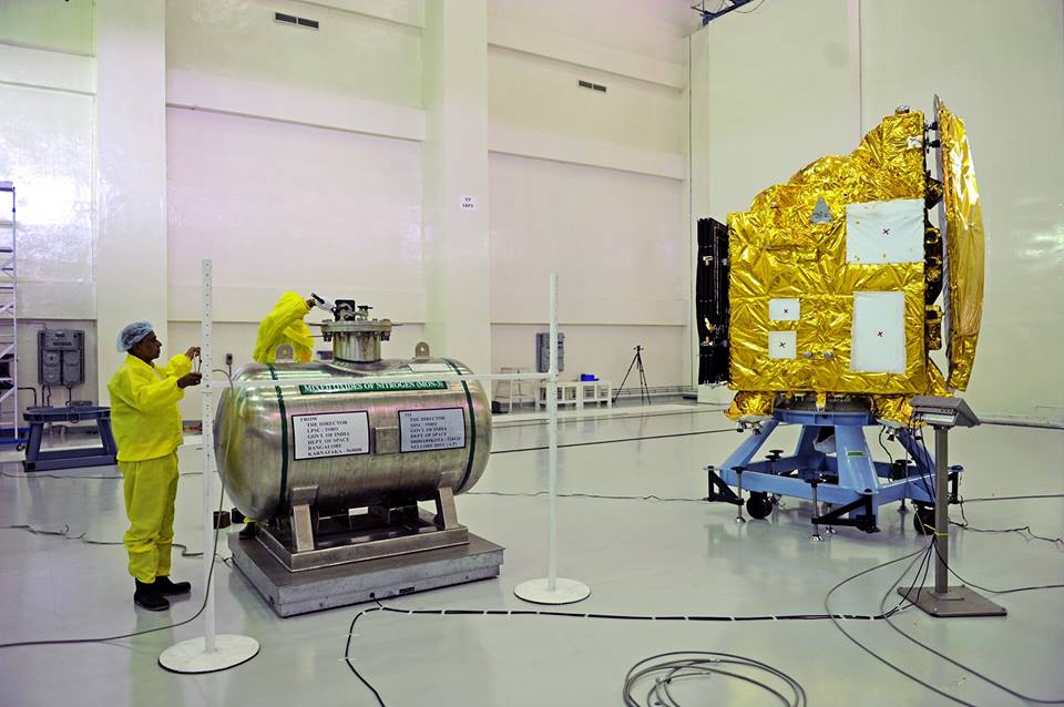 Mars Orbiter Mission (Mangalyaan) spacecraft being prepared in the ISRO clean room before launch