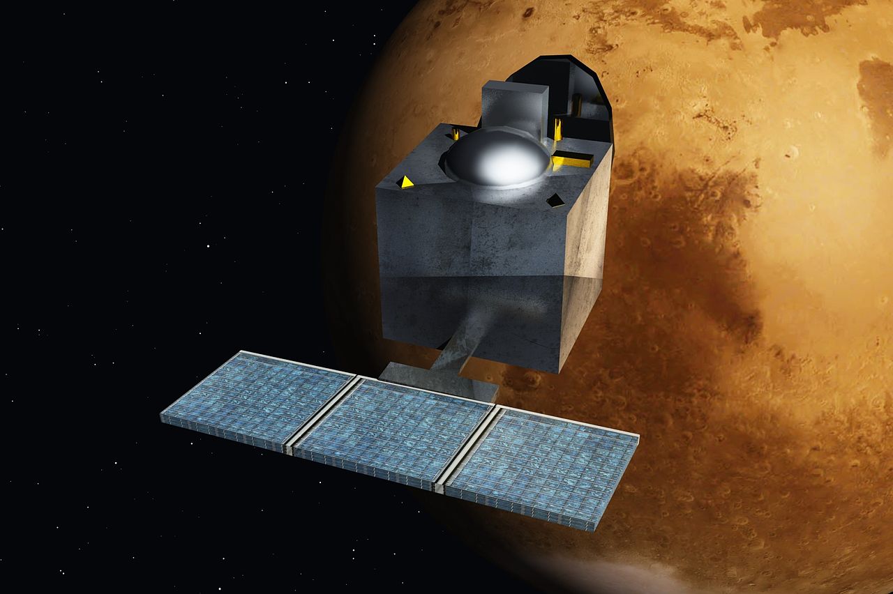 Artist's concept of India's Mars Orbiter Mission (Mangalyaan) in Martian orbit