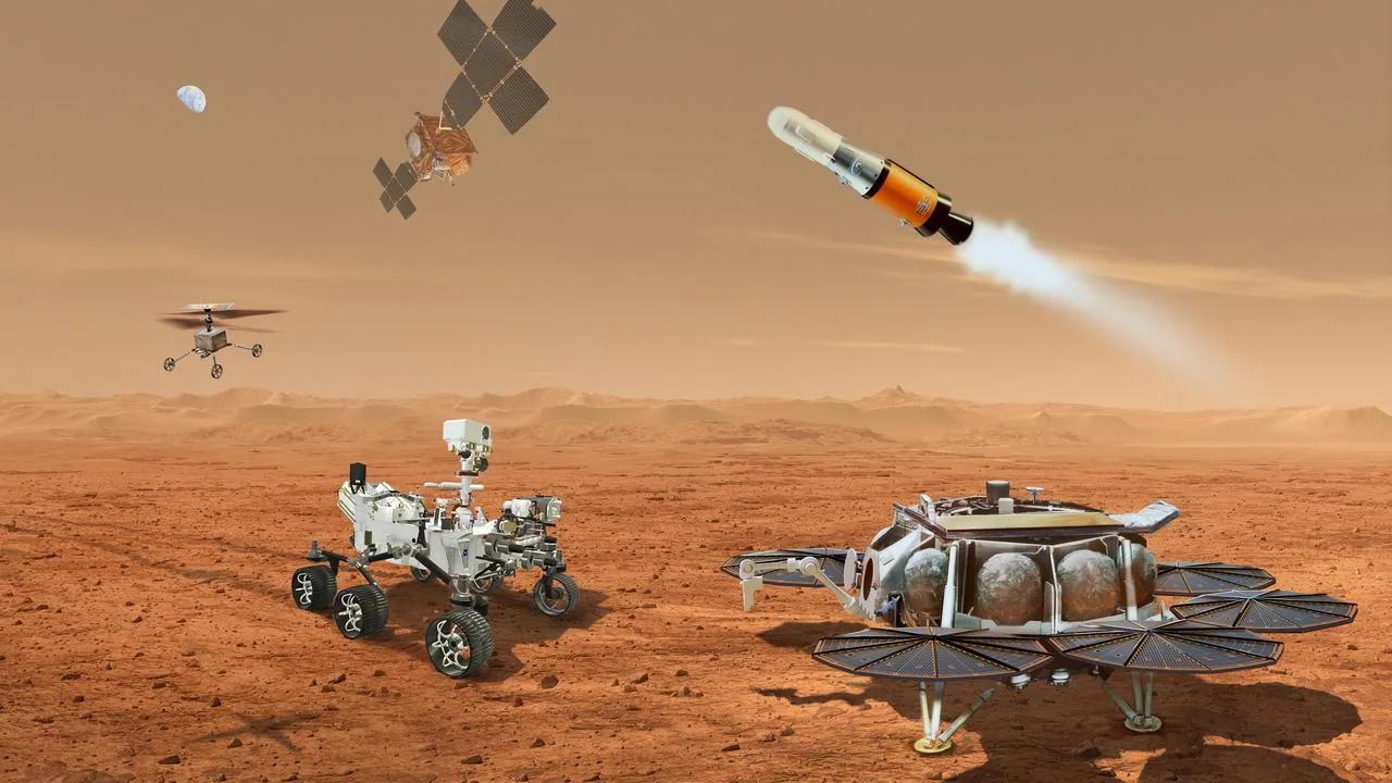 Sample cache tubes deposited on the Martian surface by the Perseverance rover