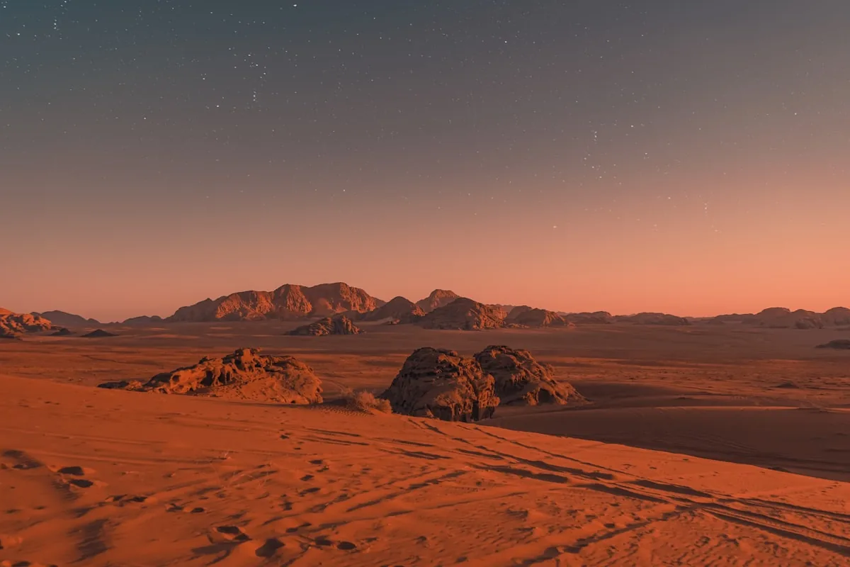 Artist's concept of a terraformed Mars with liquid water and vegetation