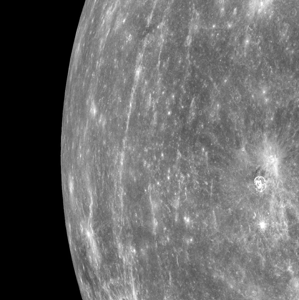 Mercury's cratered horizon viewed from orbit by MESSENGER