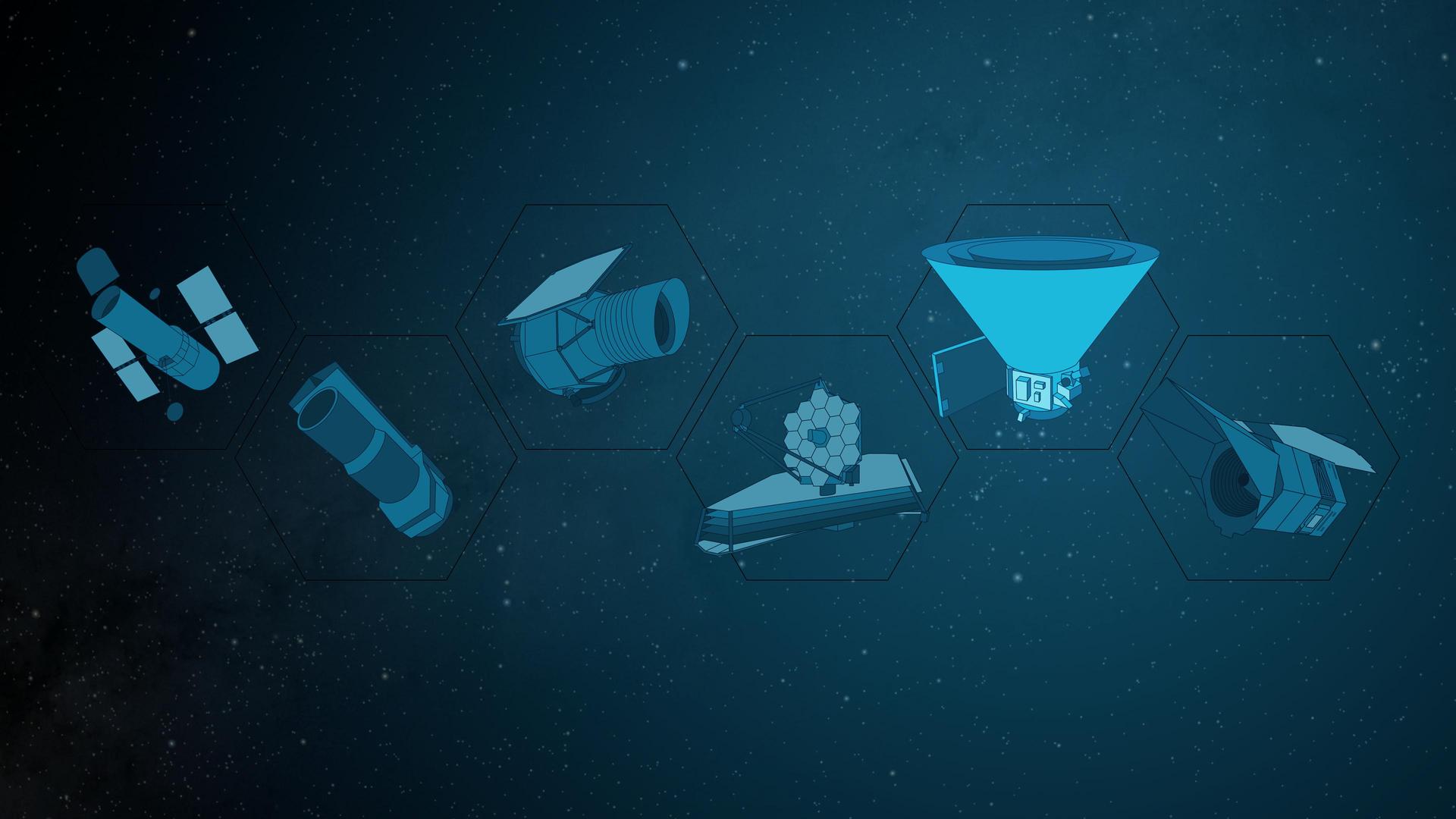 NASA's lineage of space telescopes from Hubble to SPHEREx and Roman, illustrating how each observatory builds on the last