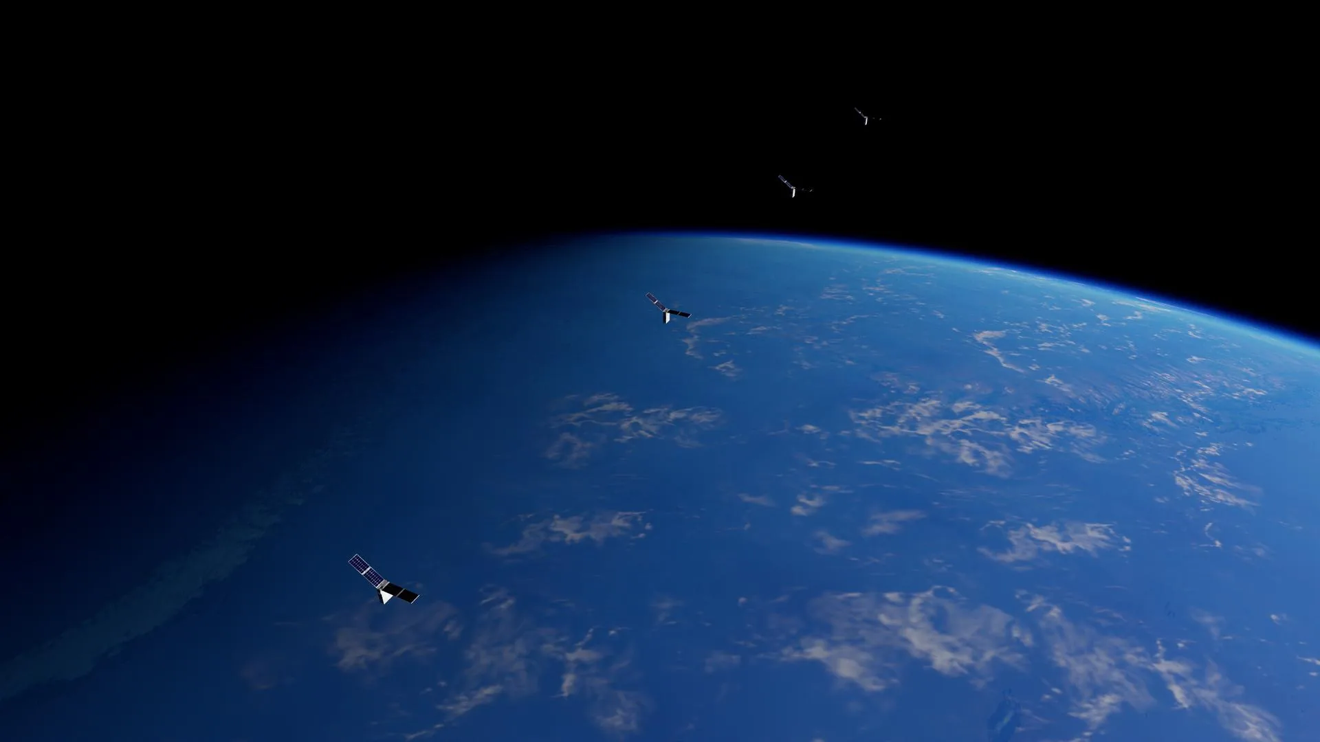 A swarm of CubeSats in low Earth orbit — the smaller-scale precursor to the mega-constellations now dominating LEO