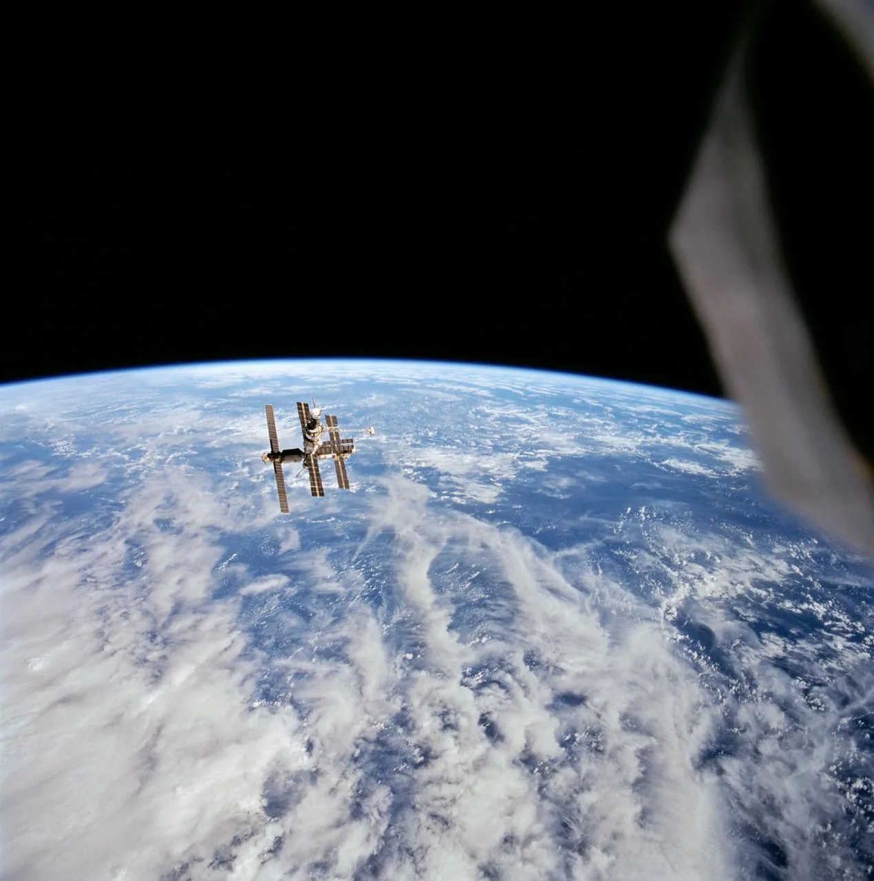 Mir photographed from Space Shuttle Discovery β a symbol of Soviet/Russian space endurance