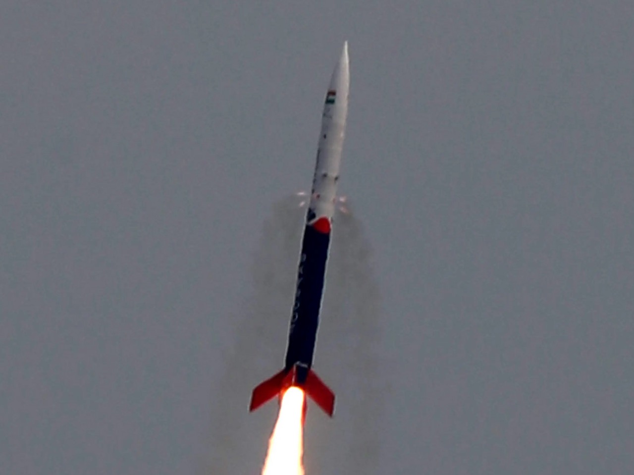 Skyroot Aerospace's Vikram-S rocket on the launch pad at Sriharikota — India's first privately built rocket