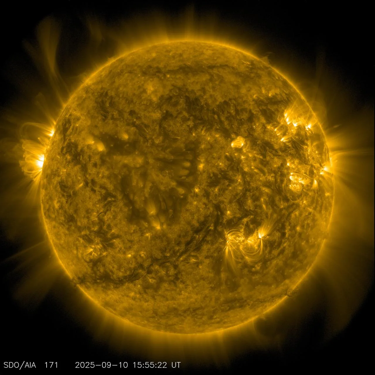 The Sun as imaged by NASA's Solar Dynamics Observatory in extreme ultraviolet
