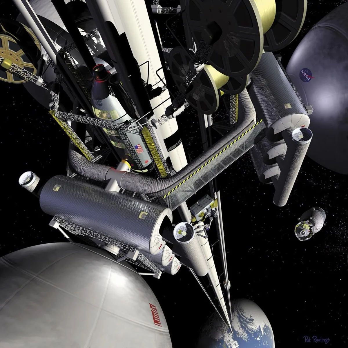 Space elevator concept — the megastructure prerequisite for making O'Neill cylinder construction economically feasible