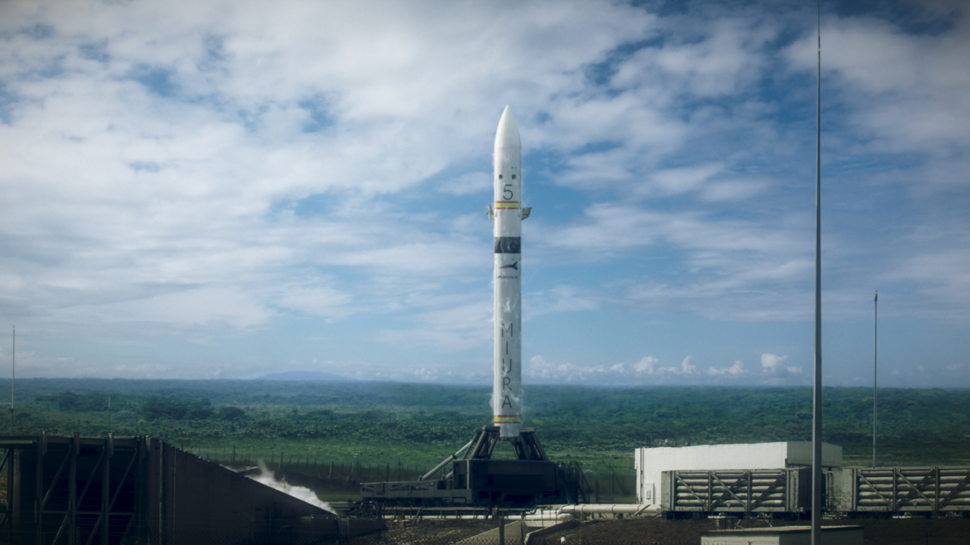 Artist's rendering of PLD Space's MIURA 5 orbital rocket, a 34-meter two-stage launcher targeting first flight in 2026