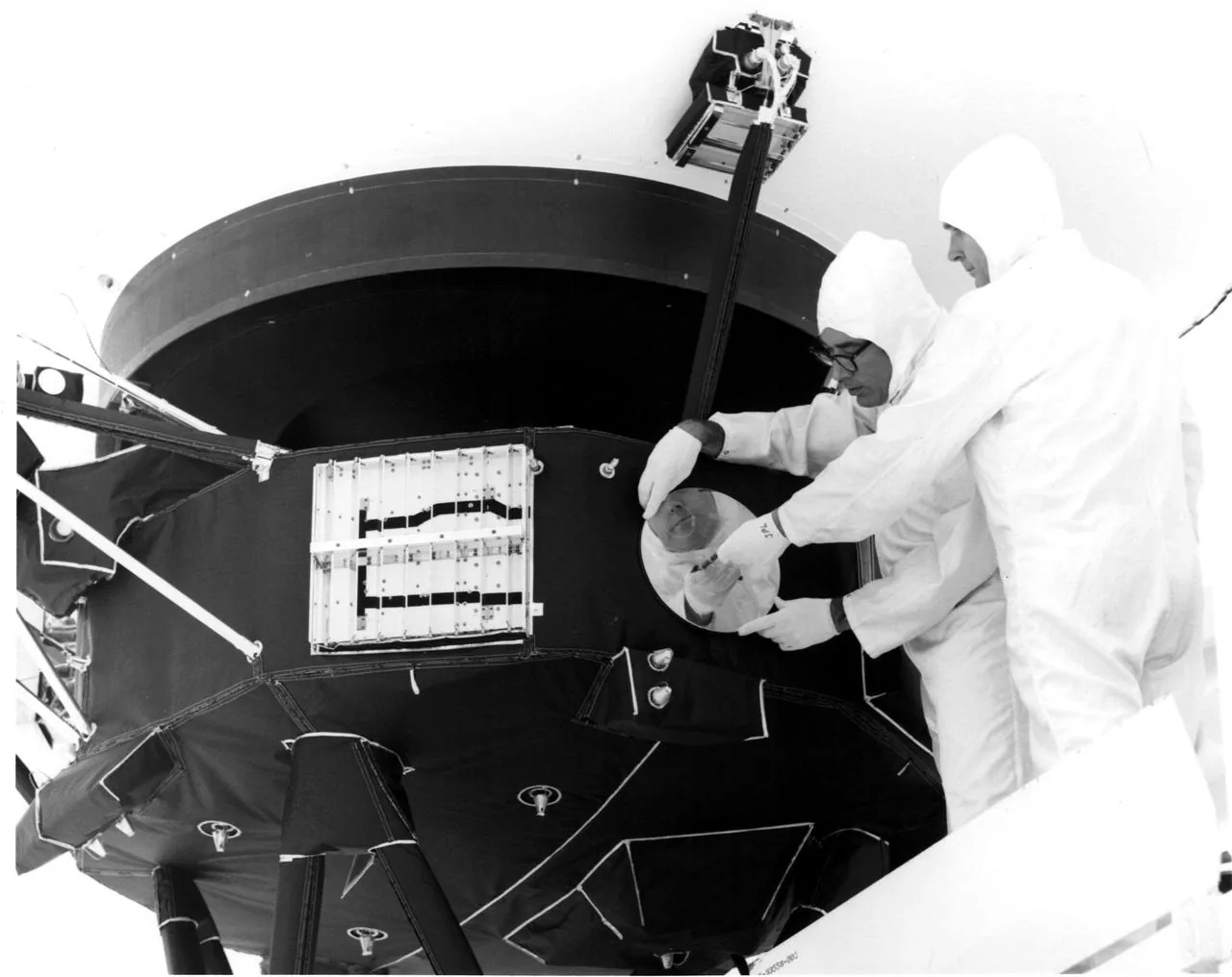 The gold-plated cover of the Voyager Golden Record, engraved with diagrams showing Earth's location