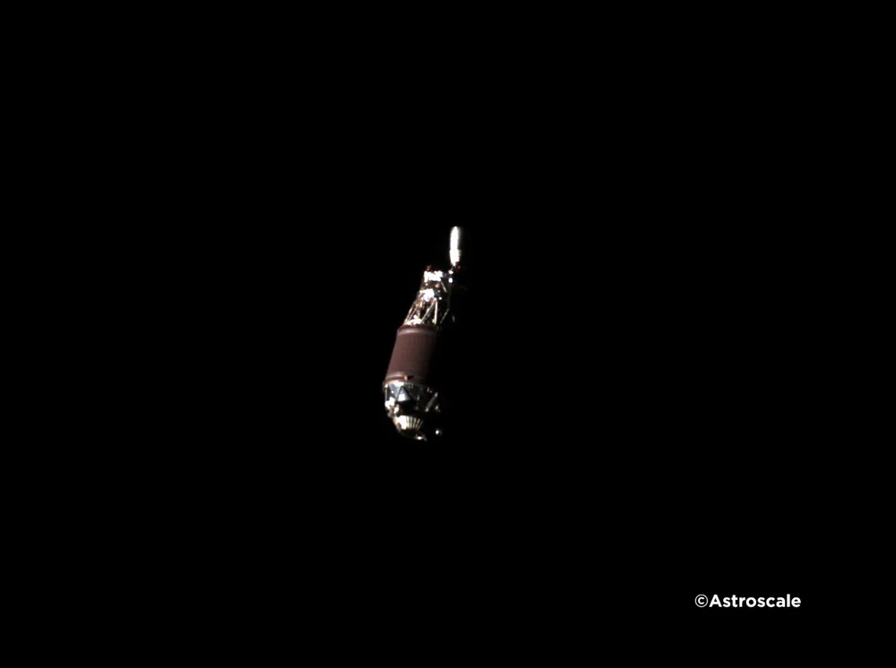 The world-first close-up image of a large piece of orbital debris — a discarded Japanese H-IIA upper stage — captured by Astroscale's ADRAS-J during its April 2024 approach.