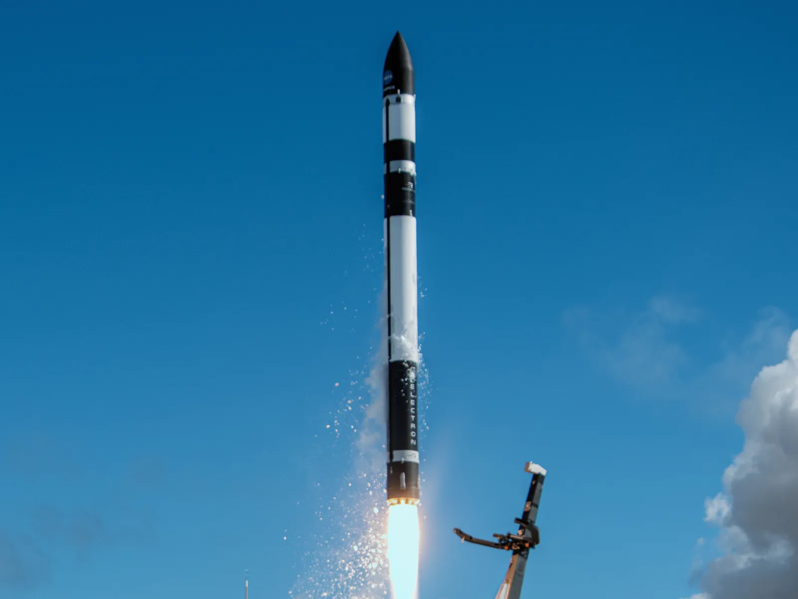 A Rocket Lab Electron — BlackSky's primary launch vehicle — lifts off carrying small satellites.