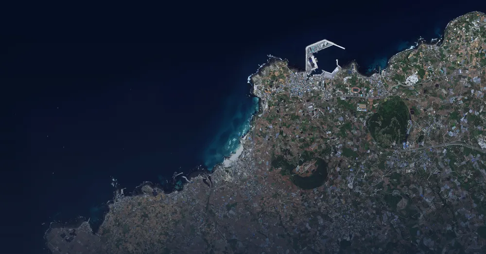 Aerial view of the northwestern Jeju Island coast where Contec is building its Asian Space Park ground-station complex.