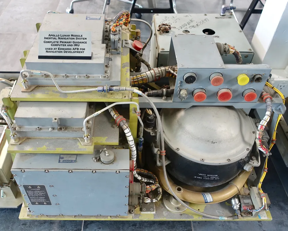 The Apollo Guidance Computer, the first computer to use silicon integrated circuits, designed by the MIT Instrumentation Laboratory (now Draper).