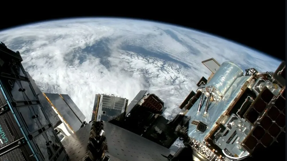 Onboard view from a SpaceX Falcon 9 upper stage during the May 2026 rideshare deployment that carried GalaxEye's Drishti satellite to orbit.