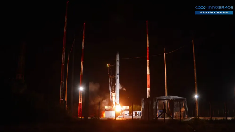 Innospace's two-stage HANBIT-Nano lifts off from the Alcântara Launch Center, Brazil, on 22 December 2025 on its first orbital attempt; the flight failed about 33 seconds after liftoff.