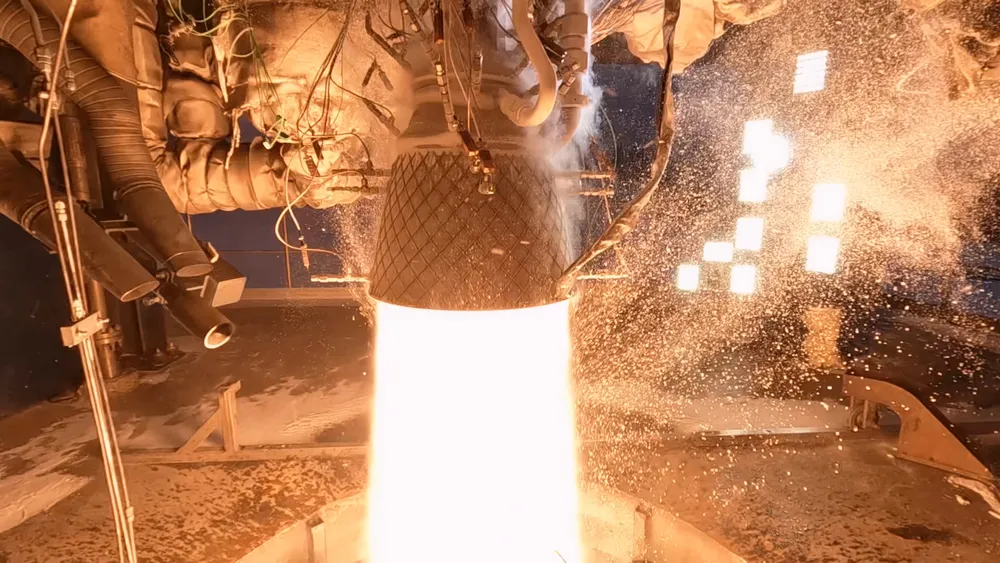Isar Aerospace's in-house Aquila rocket engine firing on the test stand.