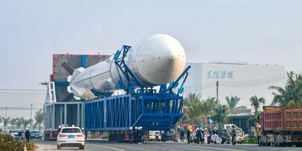 iSpace's Hyperbola-3 pathfinder atop its transporter-erector at the Wenchang commercial launch site in February 2026, ahead of the reusable rocket's planned maiden orbital flight.