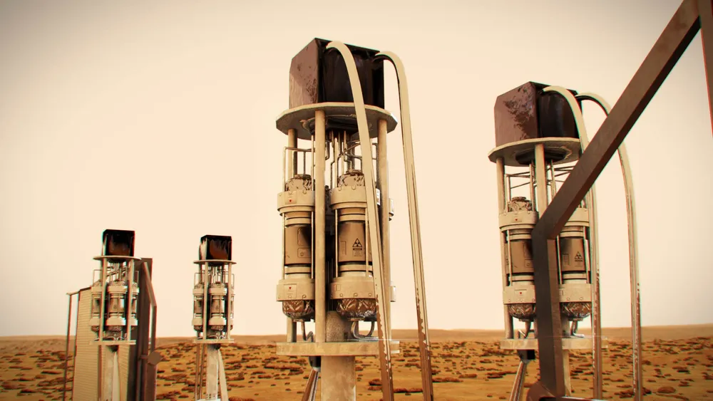 NASA illustration of a fission power system on the surface of Mars — NASA's stated follow-on for a Moon-proven reactor design.