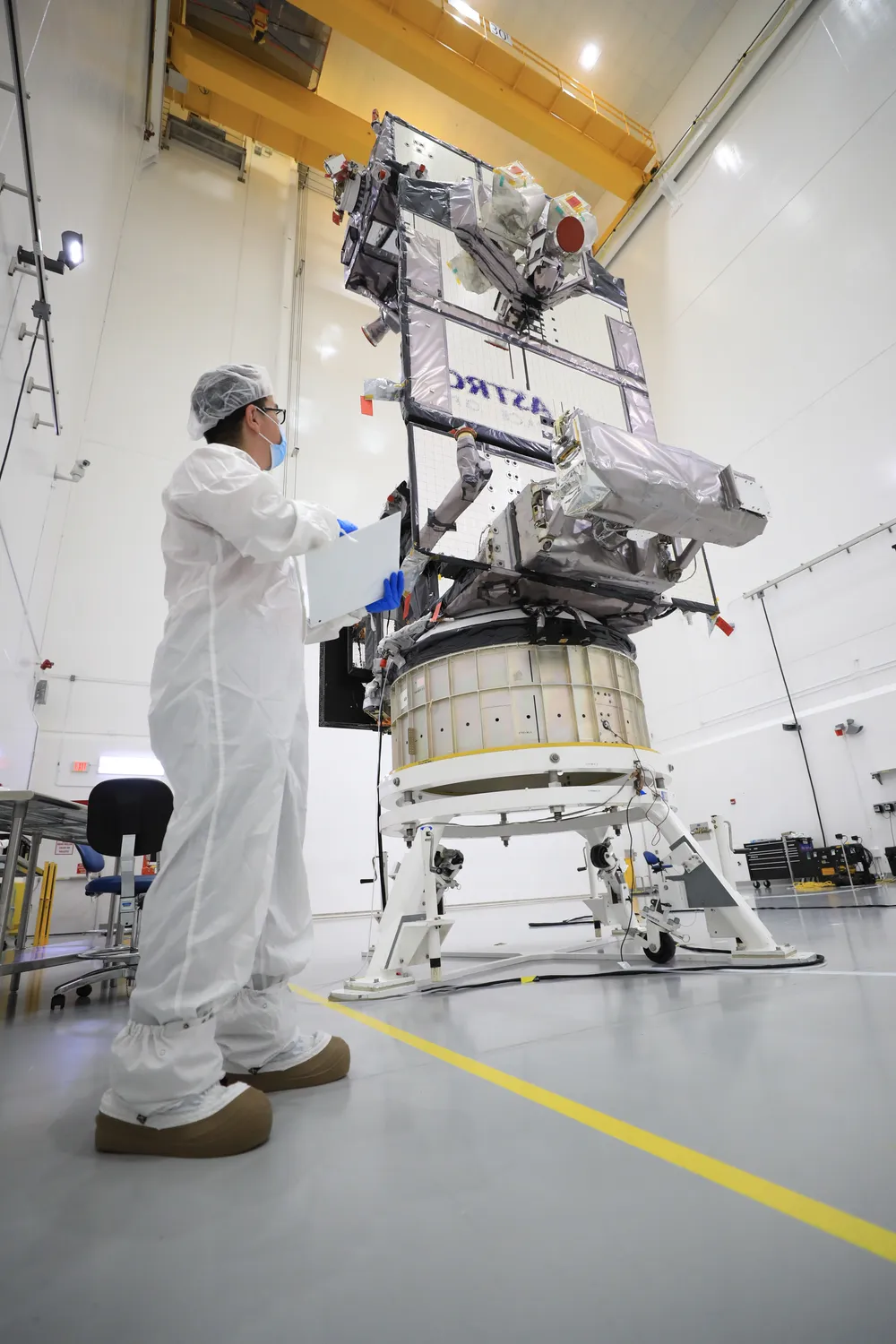 NASA's Laser Communications Relay Demonstration payload undergoing final inspection in Florida — illustrative of space optical-comms hardware.