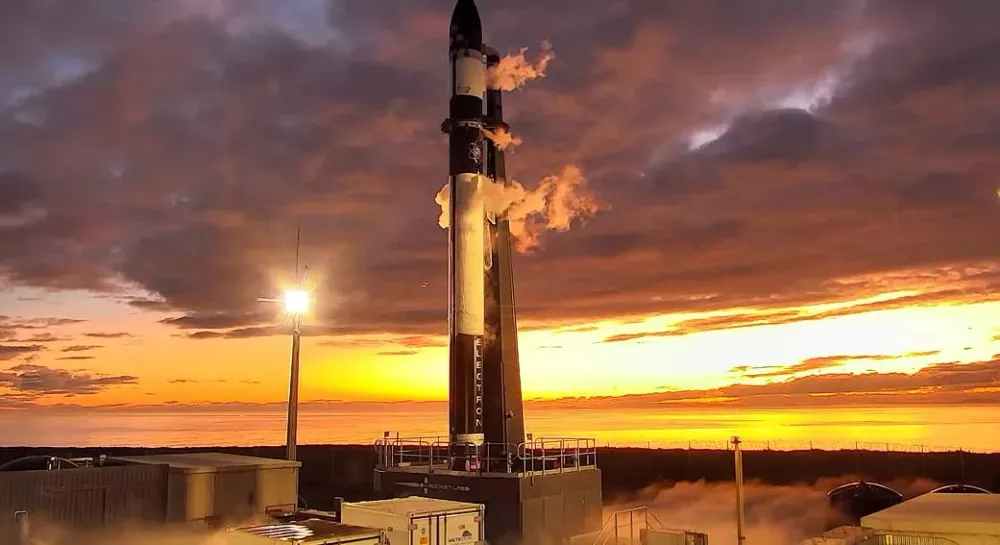 An Electron rocket stands on the pad at Launch Complex 1, Mahia, New Zealand.