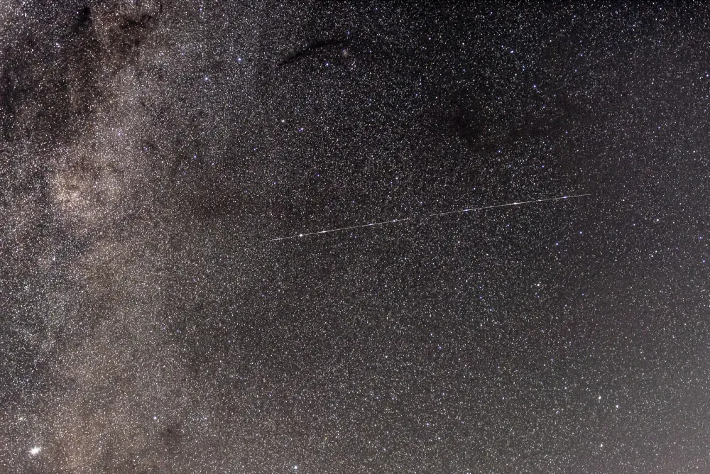 Rocket Lab's Humanity Star satellite streaks across the night sky over Melbourne.