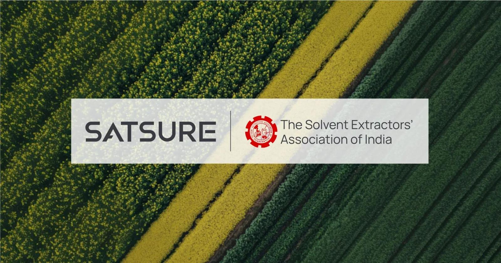 SatSure decision-intelligence brand graphic fusing satellite Earth-observation imagery with agriculture and finance analytics.