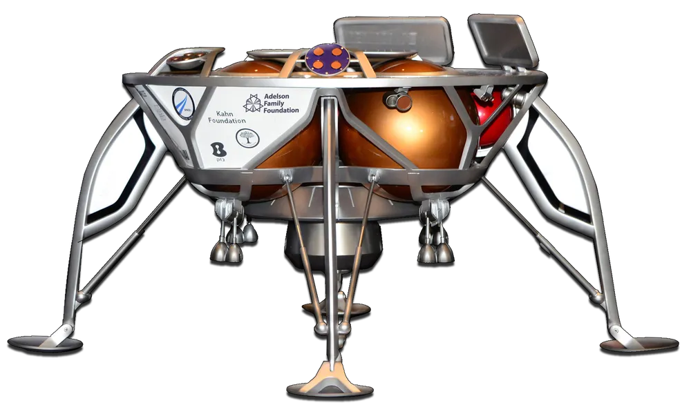 Digital concept render of SpaceIL's Beresheet robotic lunar lander, the first privately funded craft to attempt a Moon landing, built with Israel Aerospace Industries.