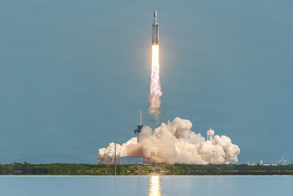 A Falcon Heavy launches the ViaSat-3 F3 mission from Kennedy Space Center.