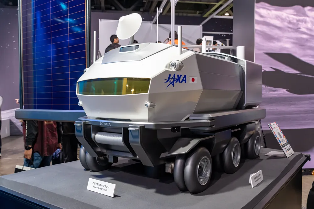 A full-scale model of the Toyota–JAXA Lunar Cruiser pressurised lunar rover on display at the Japan Mobility Show 2023.