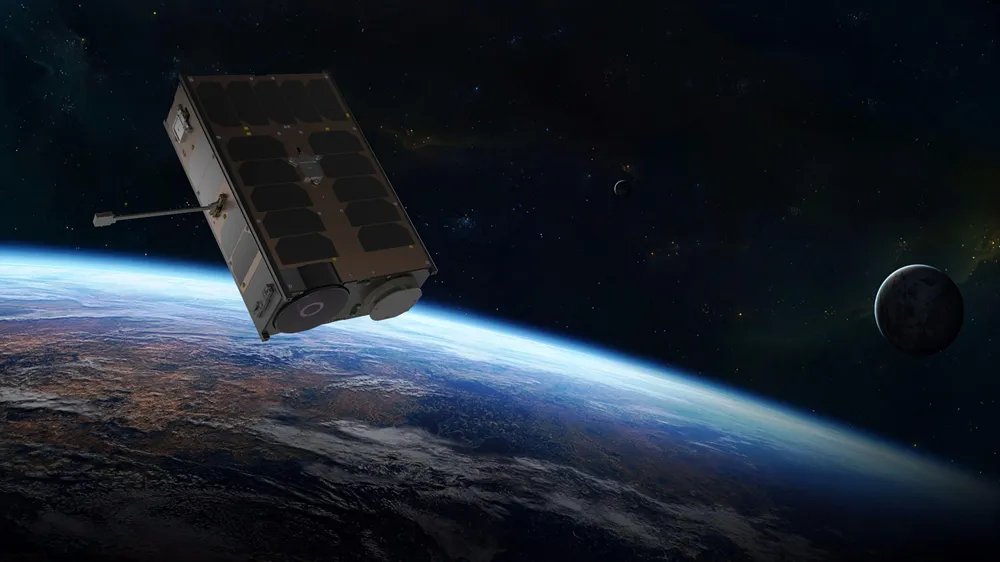Render of TRL Space's TROLL 6U hyperspectral Earth-observation CubeSat — the largest Czech commercial satellite — in orbit.