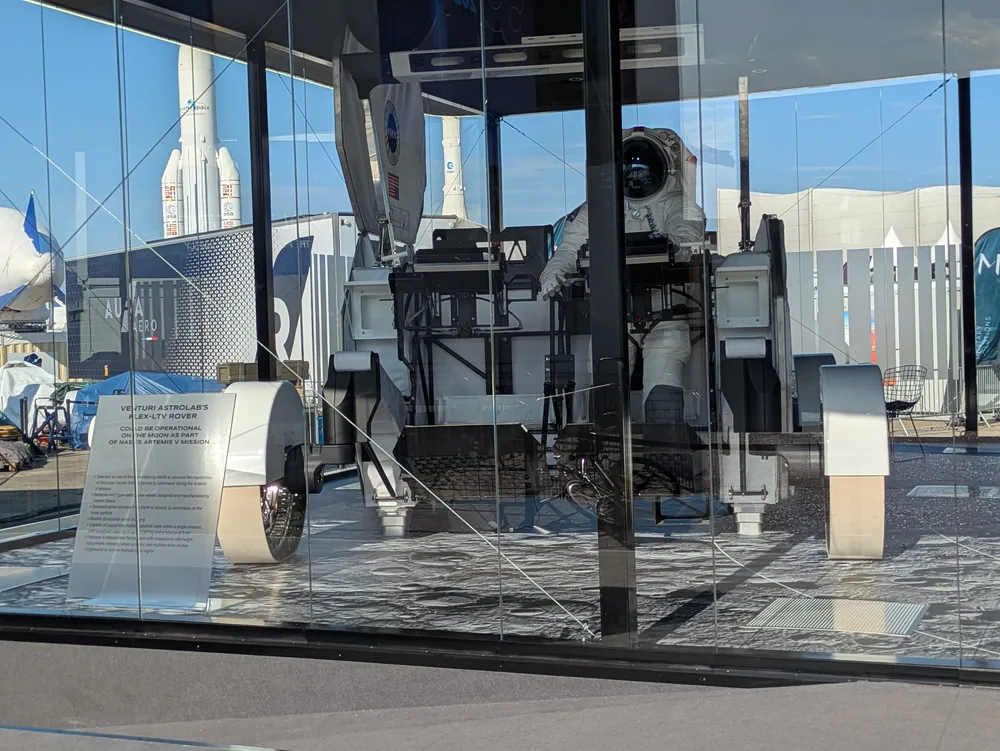 Front view of the Venturi Astrolab FLEX Lunar Terrain Vehicle at the 2025 Paris Air Show.