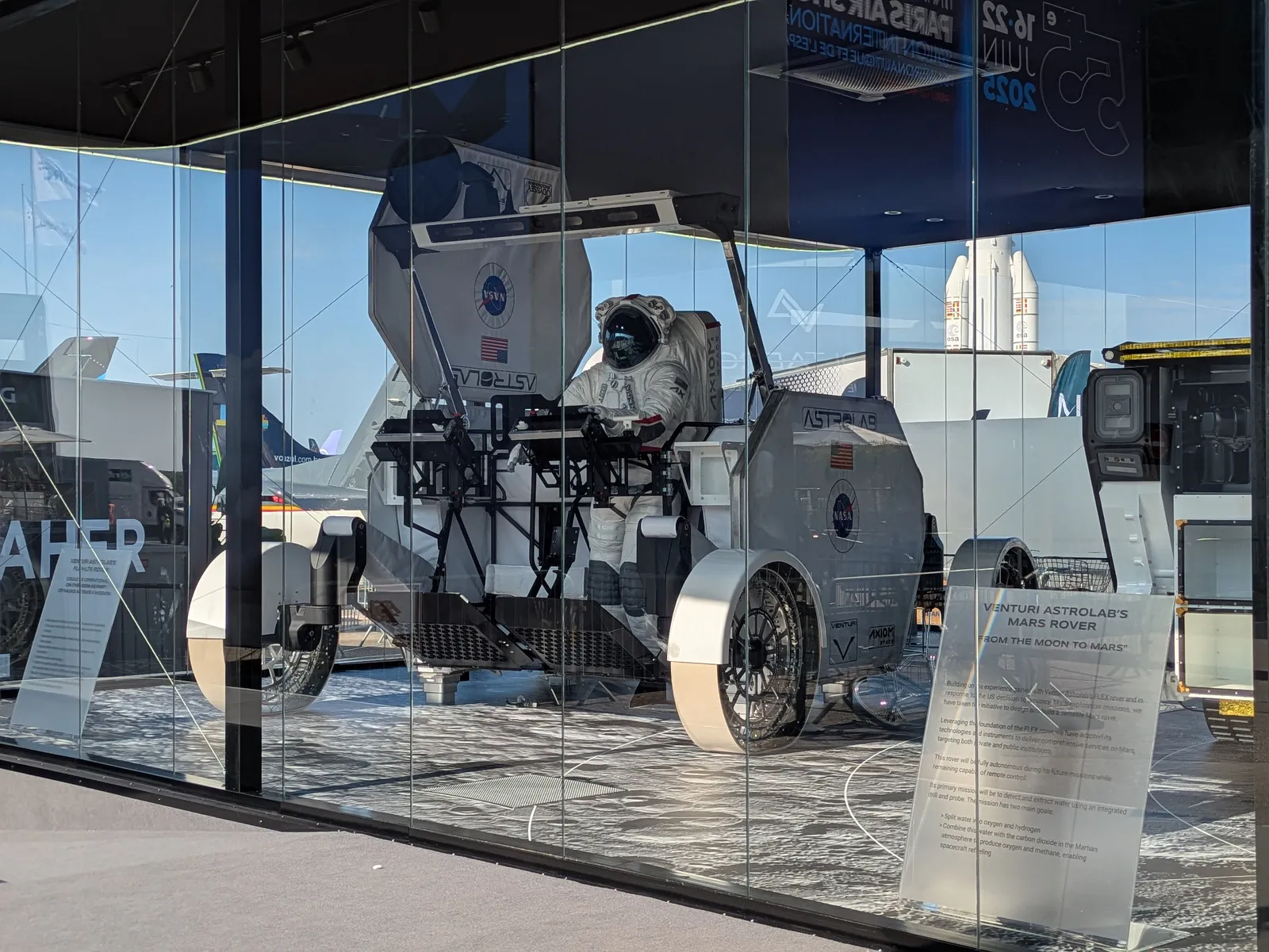 Venturi Astrolab's FLEX Lunar Terrain Vehicle, a NASA Artemis LTV awardee, on display at the 2025 Paris Air Show.