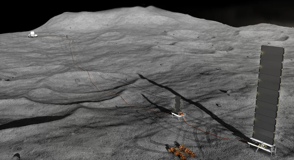 NASA concept illustration of a Fission Surface Power system on the Moon — the 40-kilowatt-class programme for which Westinghouse's eVinci is a selected design concept.
