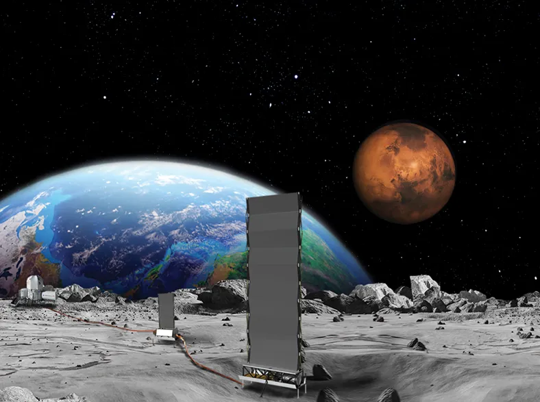 NASA overview graphic of the Fission Surface Power Project concept for lunar (and later Mars) surface power.