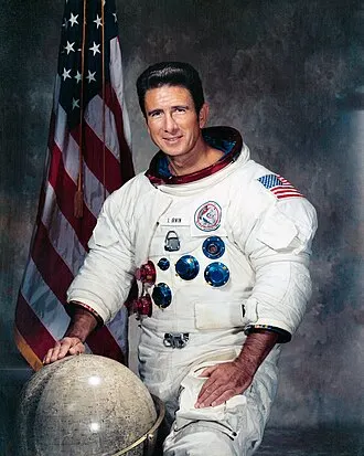 Jim Irwin in NASA spacesuit, Apollo 15 lunar module pilot