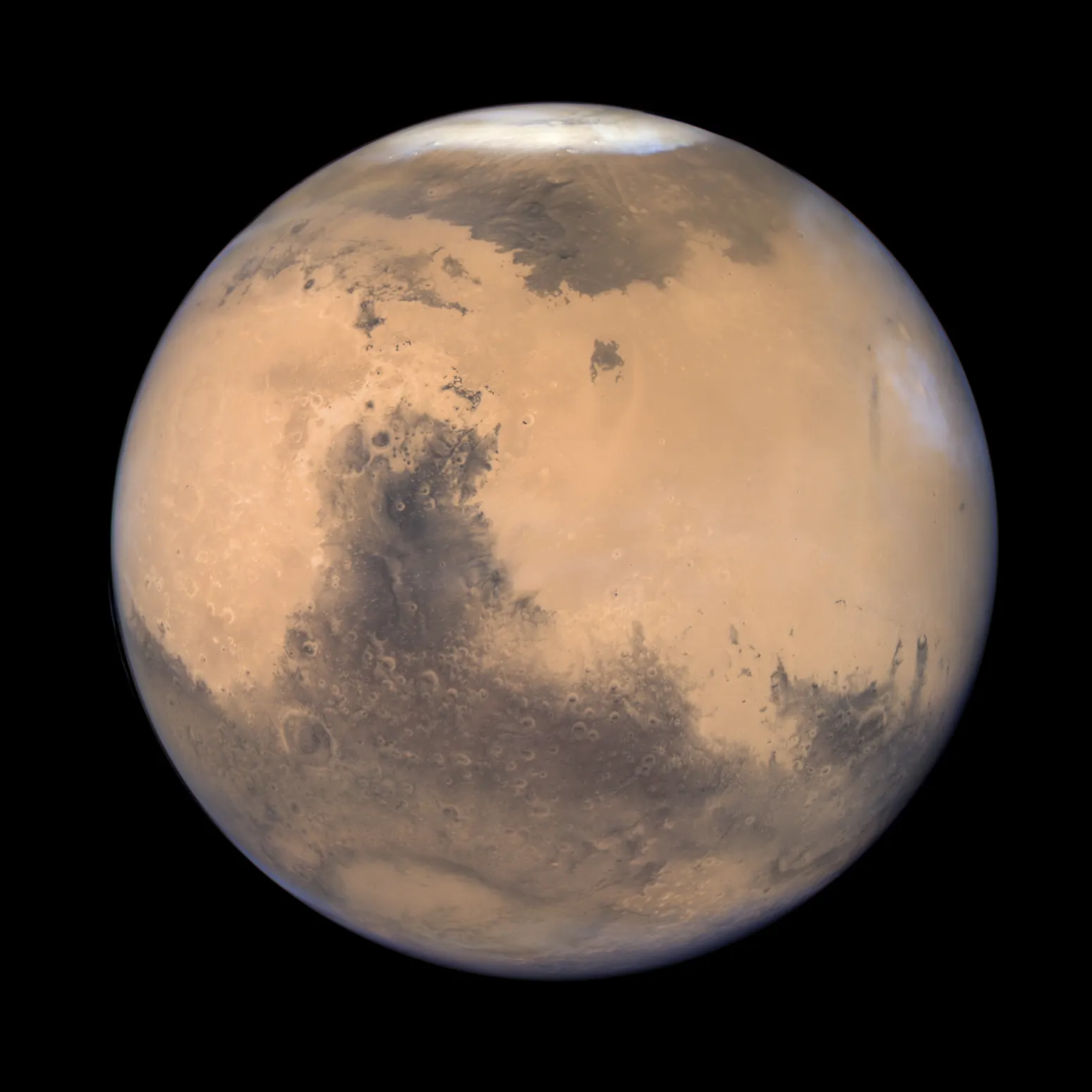 Full-disk view of Mars captured by the UAE Hope (Al-Amal) probe's Emirates eXploration Imager